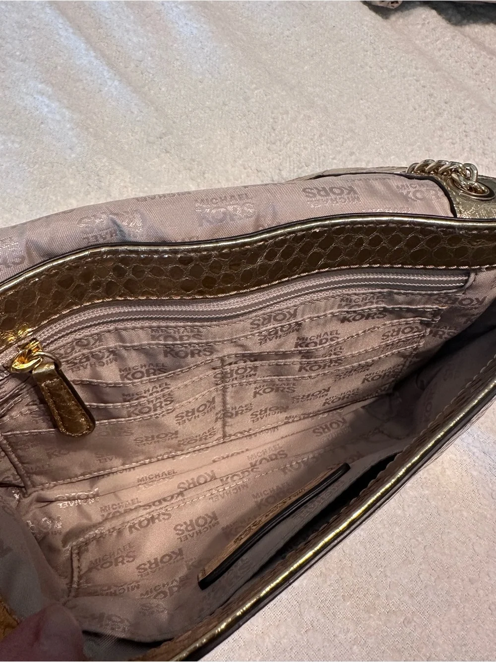 Michael Kors Gold Metallic Snakeskin-Embossed Shoulder Bag